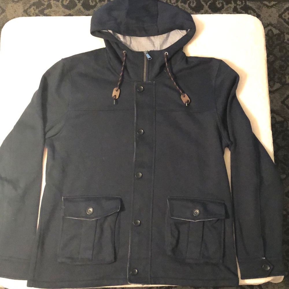 Navy Blue Casual Zip-Up Top